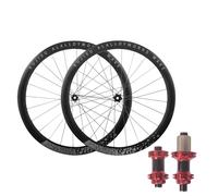 Coppia Di Ruote Anteriori E Posteriori For Bici Da Strada/ghiaia, Cerchi In Lega Alluminio 700C, Perno Passante A Doppia Parete 45 Mm, Cassetta Mozzi 12 X 100/12 142, Freno(Rojo,700C gray)