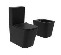 Coppia di sanitari filomuro vaso monoblocco rimless e bidet nero opaco | Londra