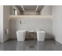 Coppia di Sanitari Modello Edge Rimless - Senza brida - Filo muro a terra bianco con coprivaso soft close, design squadrato