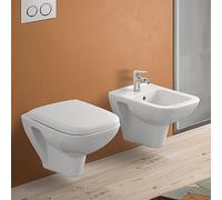 Coppia di Sanitari sospesi Rimless Senza brida in Ceramica Bianco Lucido, Sedile Originale Soft-Close e Scarico a Parete, Serie Venti