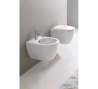 Coppia di Sanitari Vaso + Bidet sospesi Clean flush Mini Moon in Ceramica bianca