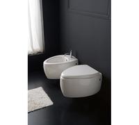 Coppia di Sanitari Vaso + Bidet sospesi design Moai in Ceramica Bianca