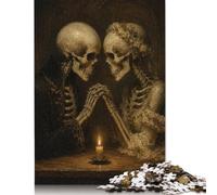Coppia di scheletri a lume di candela Puzzle 1000 Pezzi, Design Creativo | Modello horror al chiaro di luna, Stile ombra drammatico, Sfida, Regalo, Arte fantasy gotica, Sfida Difficile, 14+, 70x50cm.