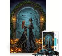 Coppia di scheletri che ballano in un cimitero di Halloween Puzzle da 1000 pezzi per adolescenti, gioco di logica, svago e divertimento, con bordi trasparenti, oggetto da collezione 50x75cm