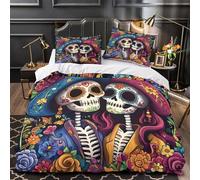 Coppia di scheletri copripiumino Biancheria da letto Set di 3 Pezzi microfibra stampa 3D cerniera nascosta con federe gente colorata Set Di Copripiumino for bambini e ragazzi Single（140x200cm）
