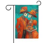 Coppia di scheletri in abbigliamento da matrimonio messicano bandiera da giardino festa stagionale iuta doppia faccia casa cortile bandiere esterne 30,5 x 45,7 cm