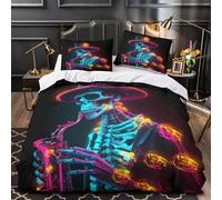 Coppia di scheletri Set Di Copripiumino 3 pezzi microfibra stampa 3D con federe per cuscini con cerniera incluso federe gente colorata copripiumino for bambini e adolescenti Double（200x200cm）