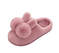 Coppia di slip on Furry Flat Home Winter Round Toe mantiene caldi Cartoon Rabbit Ear Slippers, rosa intenso, 37 EU