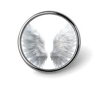 Coppia di spille rotonde bianche pure con ali d'angelo, per uomo e donna, alla moda, per collare, abiti, giacche, zaini, accessori