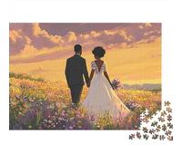 Coppia di Sposi Prato al Tramonto Puzzle 1000 Pezzi Gioco di Puzzle 1000 Pezzi Puzzle per Adulti Relax Regalo Decorazione 70x50cm/1000pcs