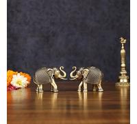 Coppia di statue di elefante finemente intagliate in ottone di alta qualità, 7,6 cm, statuette di elefante in miniatura realizzate a mano, decorazione per la buona fortuna di Vastu e Feng Shui, regalo
