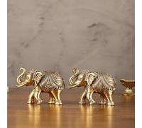 Coppia di statue di elefante in ottone finemente intagliato di alta qualità, 7,6 cm, in miniatura, fatto a mano, decorazione per la buona fortuna di Vastu e Feng Shui, regalo di inaugurazione della