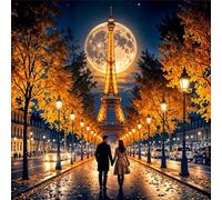 Coppia di strada Diamond Painting Kit Completo,5D Quadrato Diamond Painting Fai-da-te Adulti Torre Eiffel di Parigi Pittura Diamante Strass Ricamo a Punto Croce Painting per Casa Decorazioni 65x65 cm