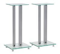 Coppia di supporti per altoparlanti in vetro temperato e alluminio, design moderno a 2 colonne robuste con cuscinetti antiscivolo per ridurre le vibrazioni e proteggere