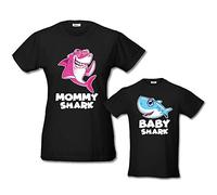 Coppia di T Shirt Donna Bambino Festa della Mamma Mommy Shark And Baby Shark Nere Maschietto Donna L - Bimbo 9-11 Anni