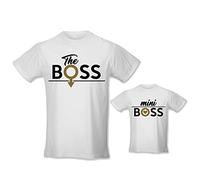 Coppia di T-Shirt Maglie Padre - Figlio/a Idea Regalo per Il Papa' Boss Family Bianche L - T-Shirt 3/4 Anni