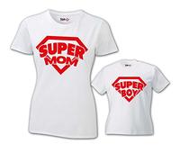 Coppia di T-Shirt Magliette Mamma E Figlio/Figlia Idea Regalo Festa della Mamma Super Mom T-Shirt Bianche Mamma e Maschietto Donna L - Bimbo 1-2 Anni