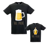 Coppia di T-Shirt Magliette Papa' E Figlio/Figlia Idea Regalo Festa del Papa' Tale Padre Tale Figlio - Birra Nere Uomo L - Bimbo 5-6 Anni