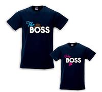 Coppia di T-Shirt Magliette Papa' E Figlio/Figlia Idea Regalo Festa del Papa' The Boss The Baby Boss Blu Uomo M - Bimbo 7-8 Anni Femminuccia
