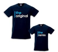 Coppia di T-Shirt Magliette Papa' E Figlio/Figlia Idea Regalo Festa del Papa' The Original The Remix Blu Uomo XXL - Bimbo 5-6 Anni