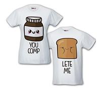 Coppia di T Shirt Magliette You Complete Me Pane e Cioccolata Bianche Uomo L Donna M