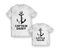 Coppia di T-Shirt Padre Figli Festa del Papa' Captain Daddy And Little Sailor Bianche Uomo M - Bodino 3 Mesi