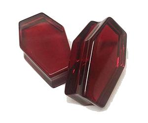Coppia di tappi per lobi per orecchie in vetro rosso sangue E593, tigre blu