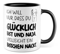 Coppia di tazze con scritta in lingua tedesca "Ich will nur dass du glücklich bist und naja, ...vielleicht ein bisschen nukt. - Tazza da caffè in ceramica da 330 ml - Love Relung Humor Valentine"