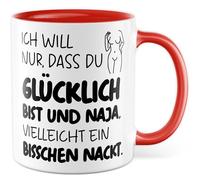 Coppia di tazze con scritta in lingua tedesca "Ich will nur dass du glücklich bist und naja, ...vielleicht ein bisschen nukt. - Tazza da caffè in ceramica da 330 ml - Love Relung Humor Valentine"