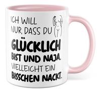 Coppia di tazze con scritta in lingua tedesca "Ich will nur dass du glücklich bist und naja, ...vielleicht ein bisschen nukt. - Tazza da caffè in ceramica da 330 ml - Love Relung Humor Valentine"