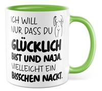 Coppia di tazze con scritta in lingua tedesca "Ich will nur dass du glücklich bist und naja, ...vielleicht ein bisschen nukt. - Tazza da caffè in ceramica da 330 ml - Love Relung Humor Valentine"