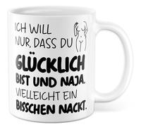 Coppia di tazze con scritta in lingua tedesca "Ich will nur dass du glücklich bist und naja, ...vielleicht ein bisschen nukt. - Tazza da caffè in ceramica da 330 ml - Love Relung Humor Valentine"