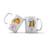 Coppia di Tazze Mug Personalizzate con Nomi Pizza e Birra Idea Regalo San Valentino Anniversario Compleanno Natale amore anniversario Coppia San Valentino Colazione Cucina The Camomilla Tisana Caffè