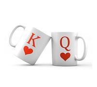 Coppia di Tazze Mug Personalizzate King e Queen Re Regina K Q Cuori Idea Regalo San Valentino Anniversario Compleanno Natale amore anniversario Coppia Colazione Cucina The Tè Camomilla Tisana Caffè
