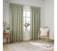 Coppia di tende a pieghe Wylder Bella - Tende foderate in 100% cotone con motivi floreali botanici naturali (Salvia - 168x183cm)