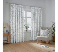 Coppia di tende a pieghe Wylder Meadow - Tende foderate in 100% cotone con motivo floreale country (Bianco/Fiordaliso - 168x183cm)