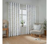 Coppia di tende con occhielli Wylder Meadow - Tende foderate in 100% cotone con motivo floreale country (Bianco/Fiordaliso - 168x137cm)