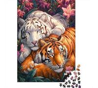 Coppia di Tigri Puzzle 1000 Pezzi Gioco di Puzzle 1000 Pezzi Carta per Adulti Giungla Floreale Esotica Relax Famiglia Decorazione Regalo 70x50cm/1000pcs