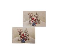 Coppia di Tovagliette colazione Natalizie, Motivo Natalizio, Babbo Natale con un sacco di regali, Lurex Oro, Albero di Natale, in Gobelin, dimensione 32x49cm (2)