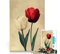 Coppia di tulipani bianchi e rossi Gioco di memoria per adolescenti Puzzle da 1000 pezzi Incastro perfetto,nessun pezzo si stacca Gioco di logica da viaggio (50x75cm)