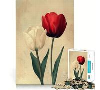 Coppia di tulipani bianchi e rossi Puzzle da 1000 pezzi Gioco di memoria Bordo liscio Incastro perfetto Un modo divertente per riempire le ore vuote (38x52cm)