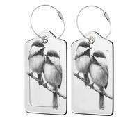 Coppia di uccelli appollaiati su un ramo per valigia, confezione da 2 etichette per bagagli in pelle con patta per la privacy, etichetta identificativa con nome e anello in metallo, per donne e uomini