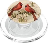 Coppia di uccelli cardinali rossi del nord in stile vintage PopSockets PopGrip per MagSafe