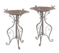 Coppia di vasche per uccelli in ferro - grigio anticato replica design retrò dec