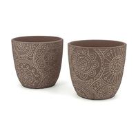 Coppia di Vasi in Terracotta Decorati Caffè | Diametro 12,5cm | Vasi per Fiori e Piante da Interno ed Esterno | Portavaso Elegante per Casa, Giardino, Balcone