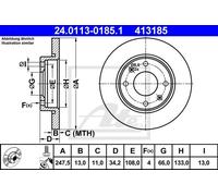 Disco freno ATE 24.0113-0185.1 anteriore, pieno, 1 Pezzo