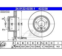 Disco freno ATE 24.0122-0238.1 anteriore, ventilato, altamente carbonizzato, 1 Pezzo