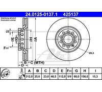 Disco freno ATE 24.0125-0137.1 anteriore, ventilato, altamente carbonizzato, 1 Pezzo