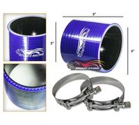 Coppia Dritta In Silicone Da 3" Per Tubo Intercooler BLU + Morsetto A T Per RAM