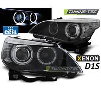 Coppia Fanali Fari allo xeno D1S Angel Eyes CCFL neri per BMW E60/E61 2005- 2007